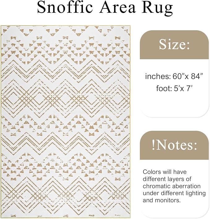 Area Rug Living Room Rugs Large Soft Boho Farmhouse Indoor Floor Rug (Beige, 5'x7')