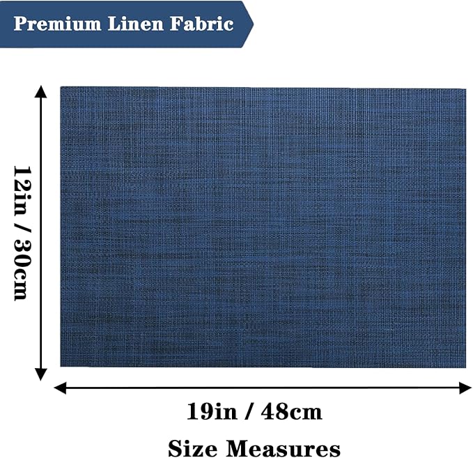 Navy Blue Placemats Set of 4 - Heat Resistant Non-Slip Place mats for Dining Table, Washable Durable PVC Vinyl Woven Table Mats (Navy Blue, 4)