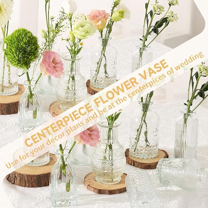 24PCS Mini Bud Vases As Wedding Centerpieces for Tables,Clear Bud Vases for Flowers,Small Flower Vases Suitable for Birthday Party,Anniversary,Wedding Reception,Baby Shower (Clear, 24PCS)