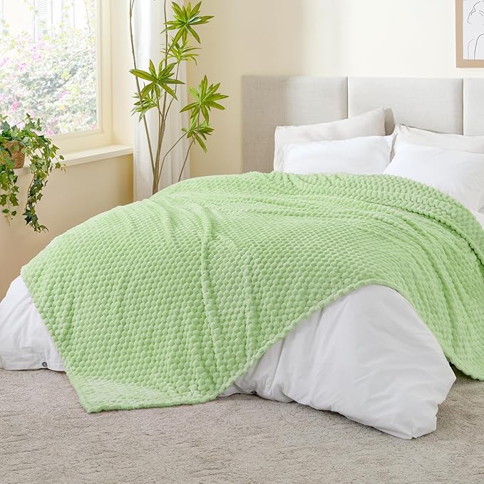 BEDELITE Fleece Throw Blanket for Couch & Bed - 3D Jacquard Decorative Light Green Blanket, Super Soft and Cozy Warm Fuzzy Blanket All Seasons Suitable, 108x90Inches
