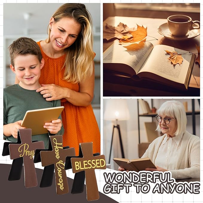 Outus 48 Pieces Magnetic Christian Religious Cross Bookmark Religious Bible Verses Bookmarks Magnetic Page Clips for Women Student School Reading Gifts, 16 Styles (Brown Style)