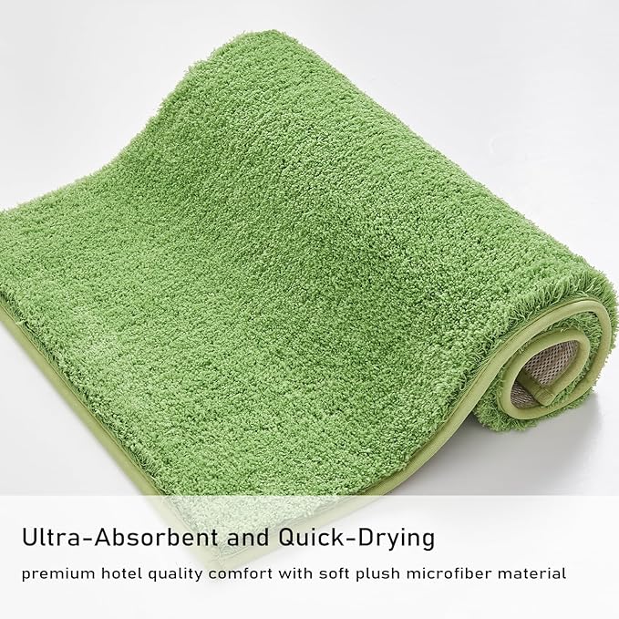 Douceur Green Bathroom Rugs Non Slip, Super Soft Microfiber Bath Mats Washable, Fluffy Absorbent Bath Rugs for Bathroom, Quick Dry Shower Mat, 32" x 20"