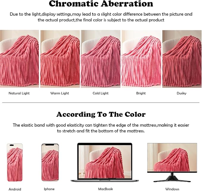 NEWCOSPLAY Super Soft Twin Blanket Coral Pink Premium Silky Flannel Fleece 3D Ribbed Jacquard Lightweight Bed Blanket All Season Use (Coral Pink Ribbed, Twin(60"x80"))