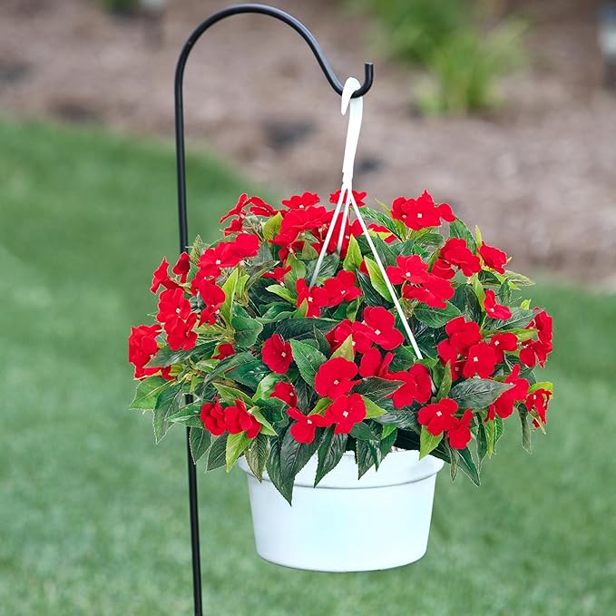 Uqueeten15.7” Spring Decorations for Home Flowers Fake Plants Fake Flowers Artificial Impatiens Bouquet Flowers for Outdoors Silk Faux Flowers Impatiens Plants Decor Indoor Planters 8PCS Red