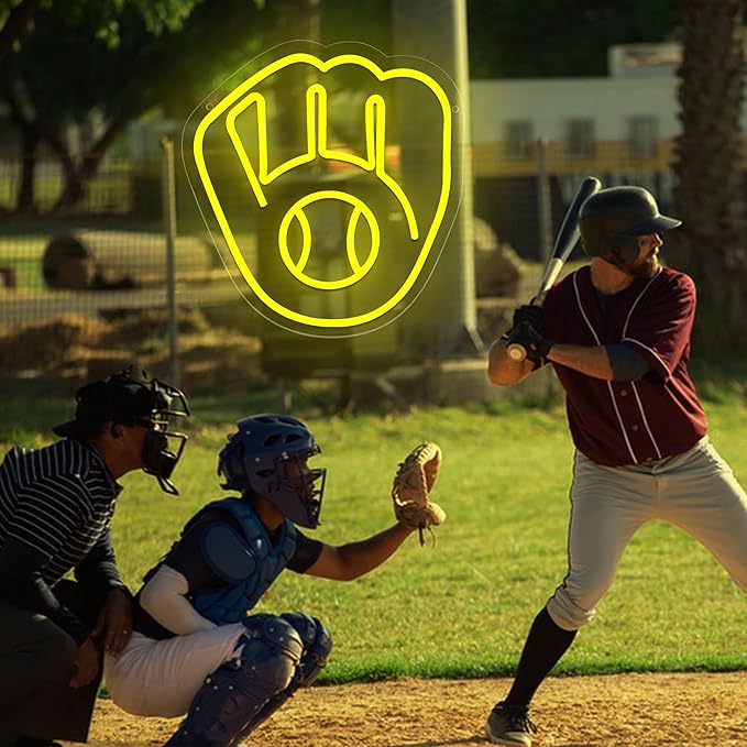 Baseball Neon Sign for Wall Decor Milwa Team Neon Light for Man Cave Brewer Led Sign for Bedroom Birthday Gifts for Baseball Fans 5V USB Powered Size13.5 * 12.6IN(ZYLD265)