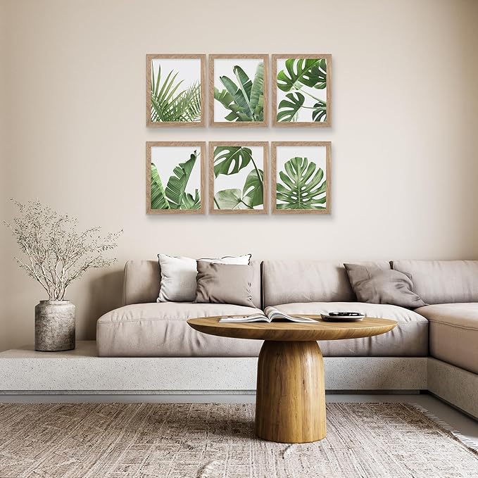 Framed Botanical Wall Art Prints Set of 6 Tropical Leaves Plant Leaf Canvas Print Wall Decor Green Wall Art Posters Bedroom Living Room Decor (Tropical Leaf Art, 11"x14" FRAMED)