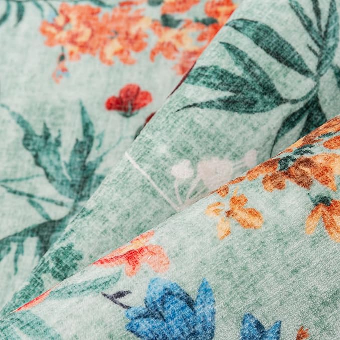 Floral Runner Rug 3x7 Washable Hallway Long Green Bedroom Carpet Non Slip Indoor Boho Kitchen Low Pile Accent Rug Lightweight Soft for Bathroom Dining Laundry Living Room