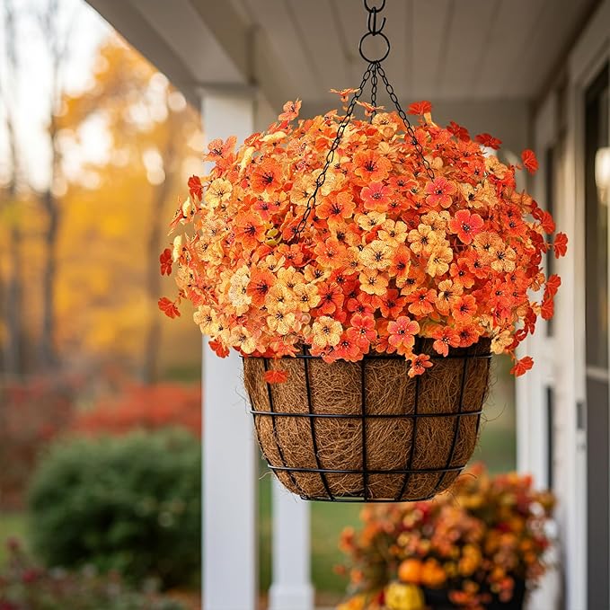 AmyHomie 16 Bundles Artificial Fall Flowers for Outdoor Outside Fall Decoration UV Resistant Faux Flowers No Fade Fake Plastic Plants Garden Porch Window Box Decorating
