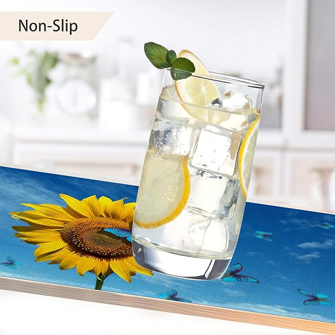 Placemats,Sunflower Blue Butterfly Placemats 12x18 Inch Waterproof Non-Slip Washable Table Mats for Kitchen Dining Party Table Decor,Set of 6