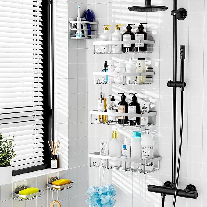 Moforoco Silver 7 Pack Shower Organizer Caddy (Silver)