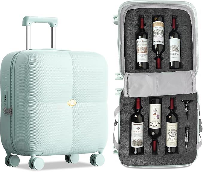 Wine Suitcase, 6 Bottle Wine Luggage, Durable Wine Travel Case, Fly With Wine Suitcase with TSA Lock, Versatile Wine Carrier with Removable Inserts and Silent Spinner Wheels(Mint)