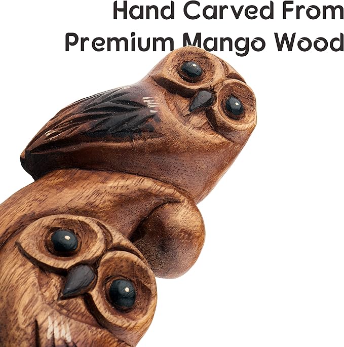 Owl Decor - Owl Gifts for Women and Owl Lovers - Decorative Owl Figurines - Wood Owl Statue Figure - Cute Owl Decorations for Home Kitchen Bathroom Bedroom - Owl Sculpture - Mini Owl Ornament