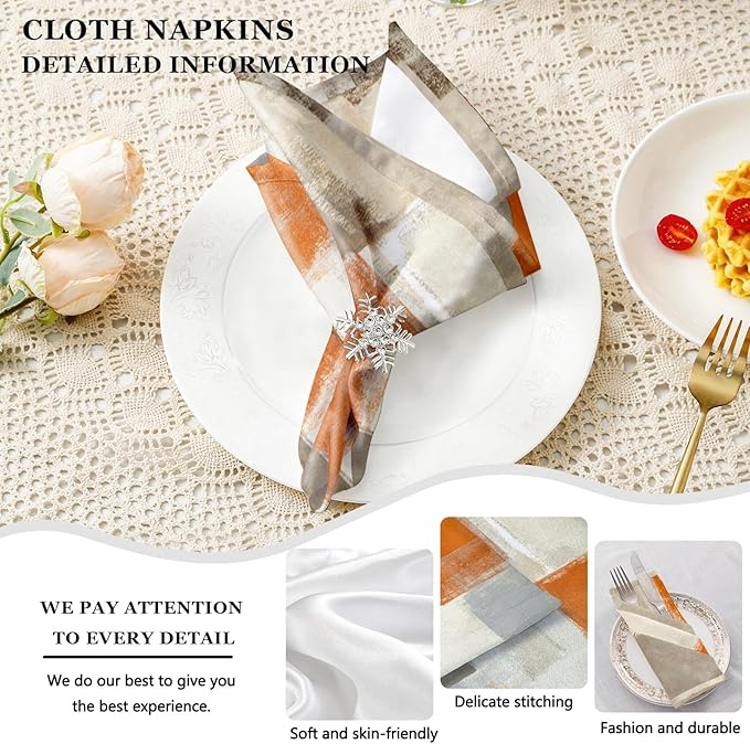 MCALK 4 Each Orange Placemats and Cloth Napkins Set of 8, Modern Abstract Art Painted Placemat for Home Kitchen Decor (Placemats 18 "x12 Cloth Napkins 18 "x18)