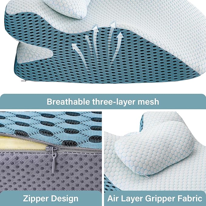 Wedge Pillow, Pillow Wedge with Small Support Pillow Ergonomic Memory Foam Wedge Pillow Comfortable Wedge Pillow for Neck and Back Small Wedge Pillow for Sleeping Reading Back Pain Relief