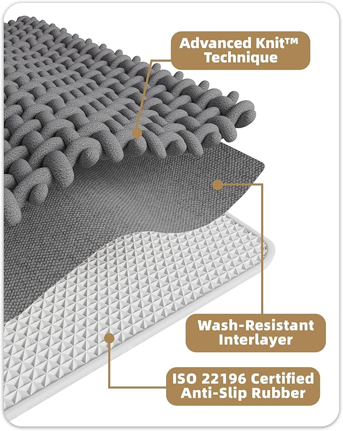 Color&Geometry Chenille Pile Small Bathroom Rugs Upgraded Denser, 16"x24" Non Slip Absorbent Beige Bath Mats for Bathroom Thin Fit Under Door, Washable Quick Dry
