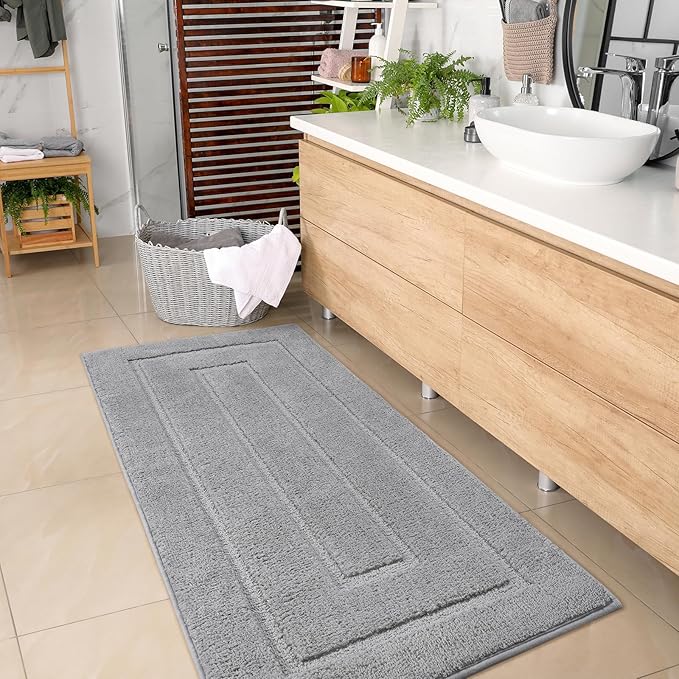 HOMORE Grey Bathroom Rug 24x60 Inch Soft Absorbent Bathroom Runner Rug, Washable Bath Runners Rugs Non Slip Long Rugs for Shower Tub