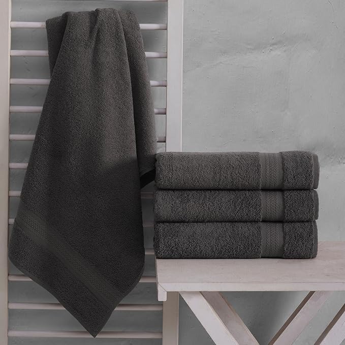 REGAL RUBY 4 Pack Grey Bath Towels Quick-Dry High Absorbent 100% Turkish Cotton Towel for Bathroom, Guests, Pool, Gym, Camp, Travel, College Dorm, Shower