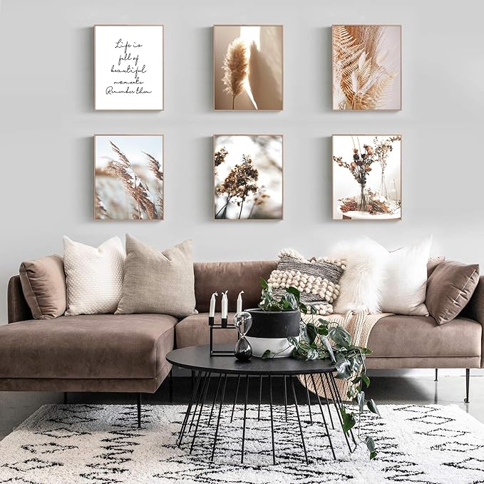 HoozGee Nature Wall Art Prints Set of 6 Canvas Art Wall Decor Botanical Print Pictures Reed Dried Flower Plant Poster Print Home Decorations for Living Room Wall Decor (8"x10" UNFRAMED)