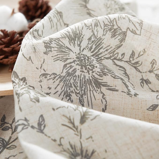jinchan Linen Blend Curtain Floral Curtains for Living Room 96 Inch Length Grey Printed Curtain Back Tab Farmhouse Peony Flower Patterned Drapes Bedroom Window Curtains Set 2 Panels