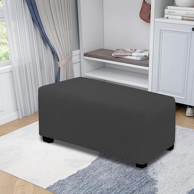 Easy-Going Stretch Ottoman Cover Folding Storage Stool Furniture Protector Soft Rectangle slipcover with Elastic Bottom (Ottoman Large, Dark Grey)