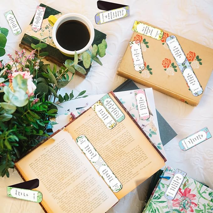 100 Pack Flower Bible Magnetic Bookmarks Christian Magnet Bookmark Clips for Women Men Book Lovers Bible Page Markers for Teachers Students Reading School Office Home, Printing on 2 Side