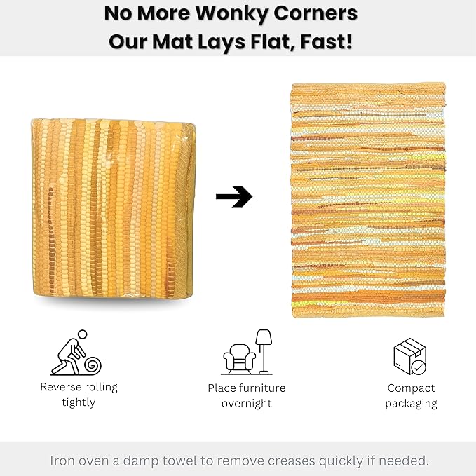 Rug Area Rugs Cotton Mustard 24x36 Inches Multicolour Chindi for Livingroom Washable RagRug Reversible Farmhouse Kitchen RunnerRug Carpet Area Runner Mat for Hallway, Entryway