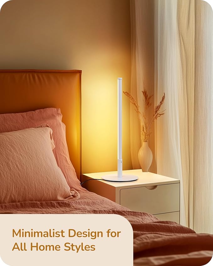 EDISHINE Upgraded LED Table Lamp, Dimmable Bedside Lamp, 3 Color Temperature, Power Cord Touch Switch Desk Lamp, Minimal Nightstand Lamp for Bedroom, Living Room, Gift, Metal Finish, Eye Caring, White