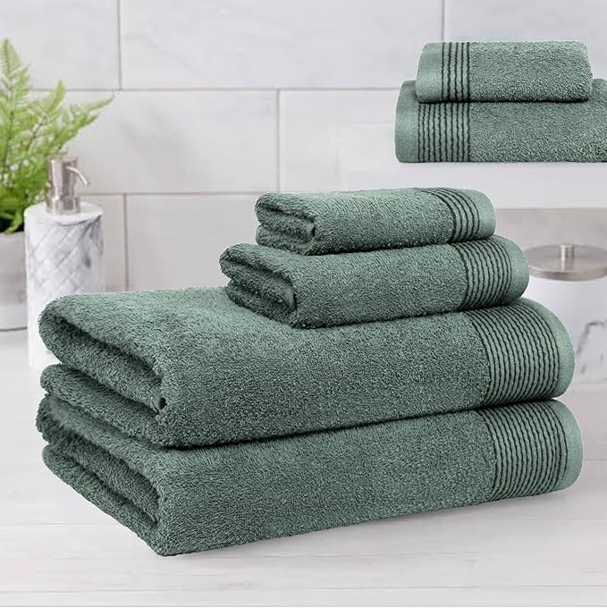 Belizzi Home 100% Cotton Ultra Soft 6 Pack Towel Set, Contains 2 Bath Towels 28x55 inchs, 2 Hand Towels 16x24 inchs & 2 Washcloths 12x12 inchs, Compact Lightweight & Highly Absorbant - Jade