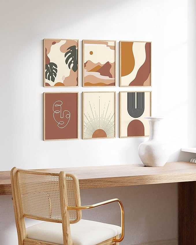 HAUS AND HUES Boho Prints Neutral Wall Art - Set of 6 Boho Art Prints Mid Century Modern Wall Art | Bohemian Artwork for Wall Aesthetic Decor (11x14, Unframed)