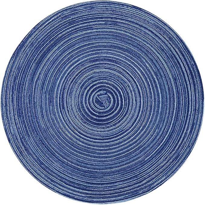 Topotdor 14 Inch Round Placemats Heat-Resistant Stain Resistant Anti-Skid Washable Polyproplene Table Mats Placemats (Blue, Set of 4)