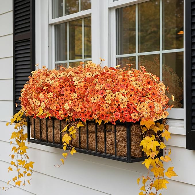 AmyHomie 16 Bundles Artificial Fall Flowers for Outdoor Outside Fall Decoration UV Resistant Faux Flowers No Fade Fake Plastic Plants Garden Porch Window Box Decorating