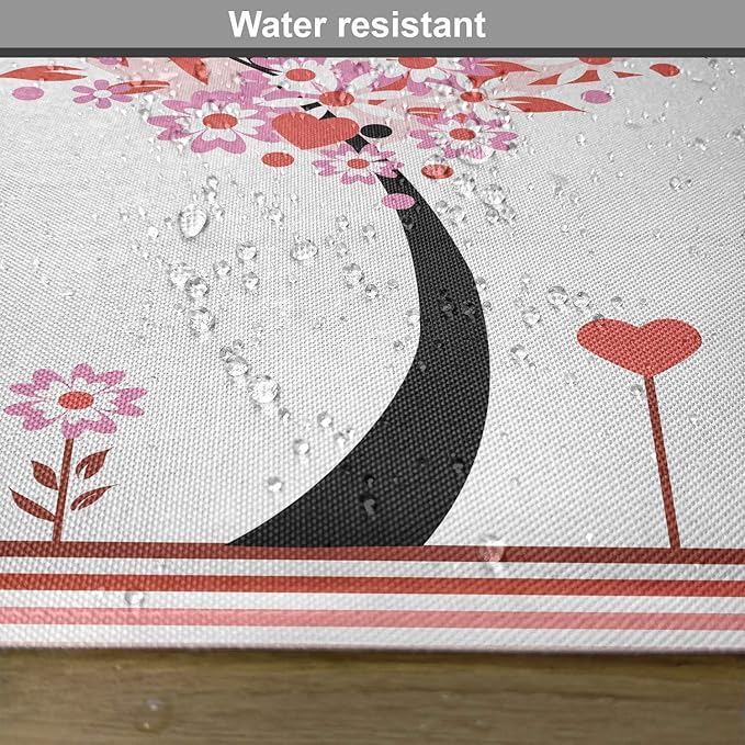 Ambesonne Valentine Place Mats Set of 4, Heart Shaped Tree Daisies Wildflowers Red Leaves Forest Romance Season Image, Washable Fabric Placemats for Dining Table, Standard Size, Pink Red