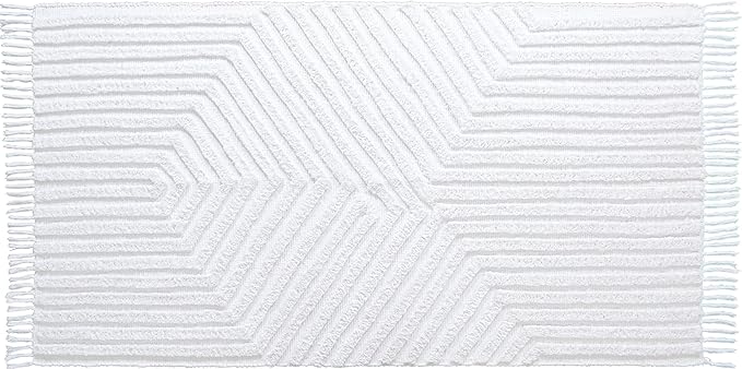 Boho Rugs for Living Room 4x6, Farmhouse Cotton Area Rug for Bedroom, Washable Tufted Indoor Floor Carpet for Kitchen Dorm Office Dining Room Office Home Decor, White