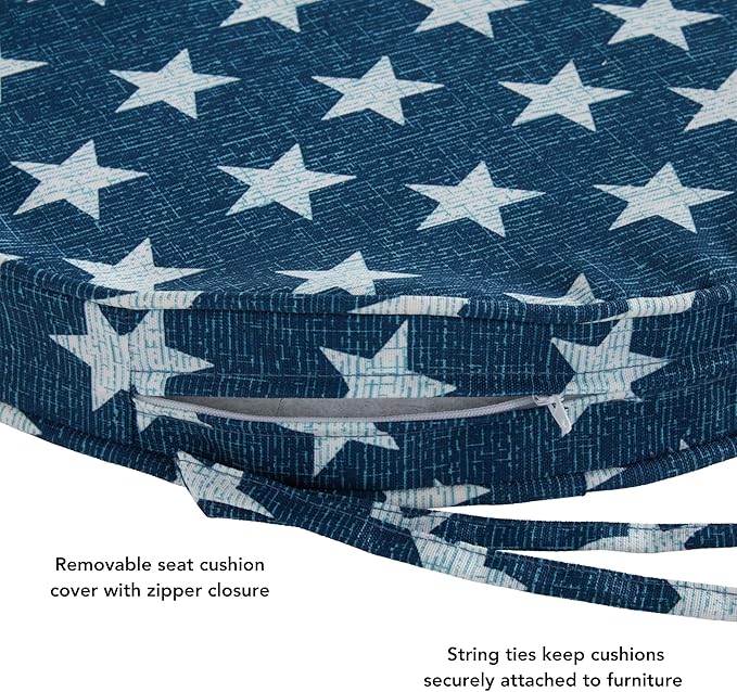 Greendale Home Fashions Outdoor 18-inch Round Reversible Seat Cushion, 2-Pack, Stars 2 Count