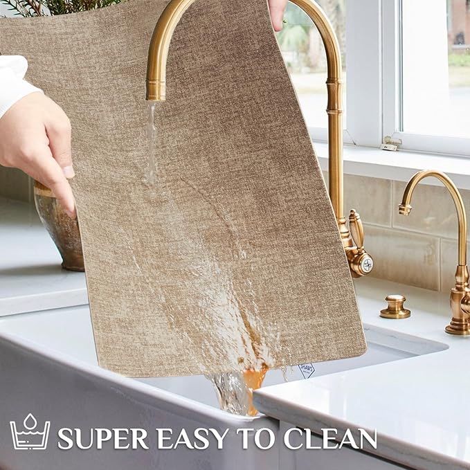 Softalker Faux Leather Placemats Set of 8-Vinyl Heat Resistant Place Mats, 100% Waterproof Oilproof Wipe Clean Table Mats for Indoor & Outdoor Use, 17’’×12’’, Khaki