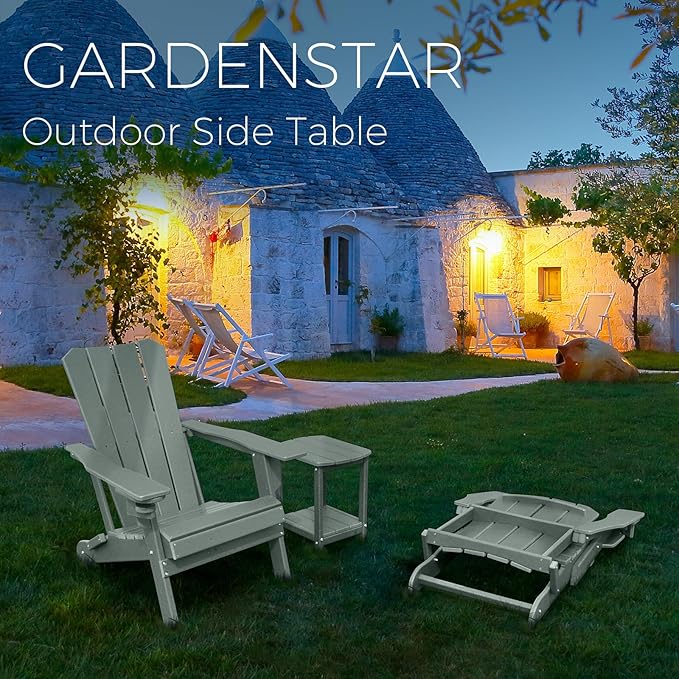 Adirondack Square Outdoor Side Table,2-Tier Storage Patio Side Table, HDPE End Tables for Backyard Pool Porch Garden Lawn LightGrey