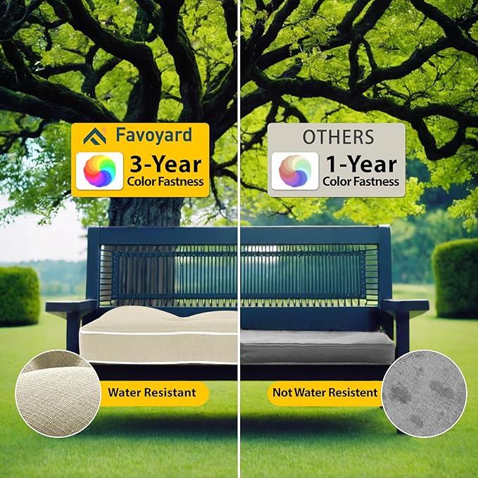 Favoyard Outdoor Bench Cushion 36 x 14 Inch Water-Resistant & 3-Year Fade Resistant Patio Furniture Cushions Tufted Garden Seat Pads for Indoor/Outdoor Porch Sofa Settee Couch with Ties, Beige