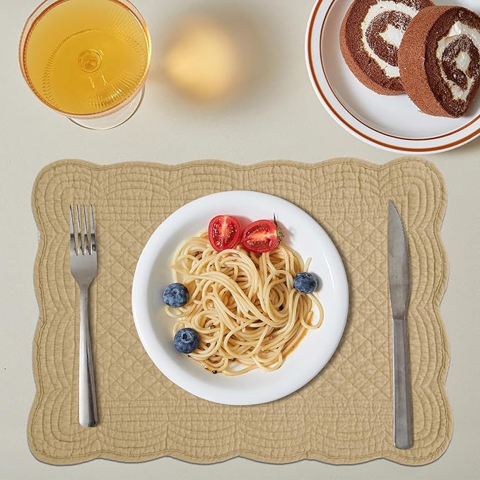 HOMBYS Quilted Placemats Set of 6 Washable-13x18 inches Rectangular Placemats for Kitchen Table-100% Cotton Fabric Rectangular Table Mats, (Dark Brown)