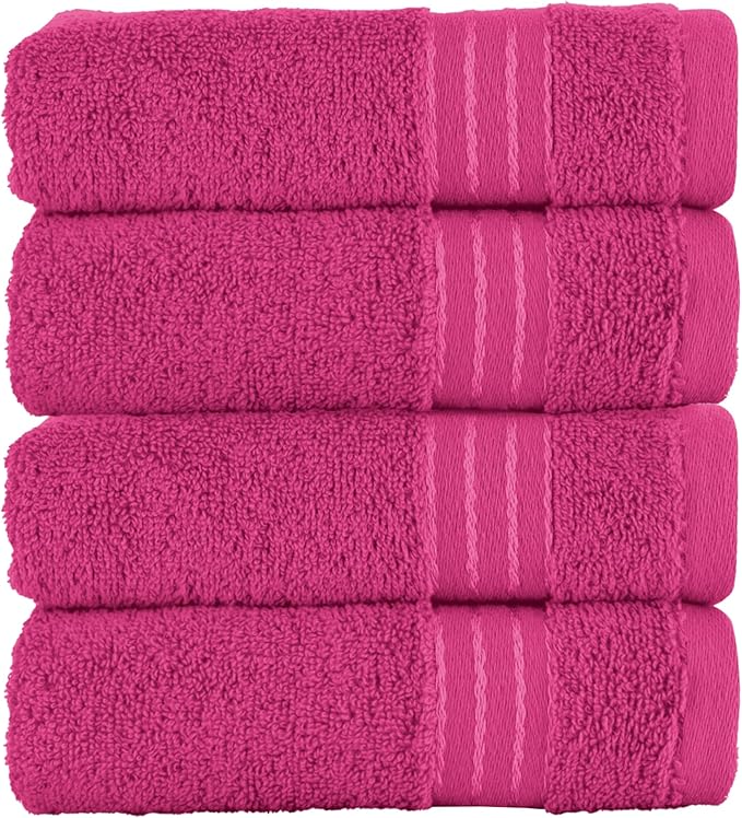Elegant Comfort Premium Turkish Cotton 4 Pack Hand Towel Set - 16 x 28 inch, Luxurious Hotel Spa Quality 100% Turkish Cotton 4PC Hand Towel Set - Highly Absorbent - Soft Bathroom Towels, Hot Pink