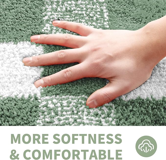 CozeCube Checkered Bath mats for Bathroom Non Slip, Plush Shaggy Bath Rugs for Bathroom Washable, Buffalo Plaid Bath mat, Sage Green, 47" x 24"