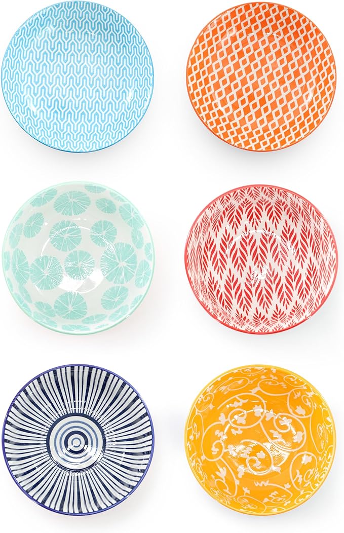 Elama Giovanna 6 Piece Assorted Design Porcelain Multi-Color Graphic Bowl Set; Tableware; Serveware; Dinnerware Set; Bowl Set (6 Piece)