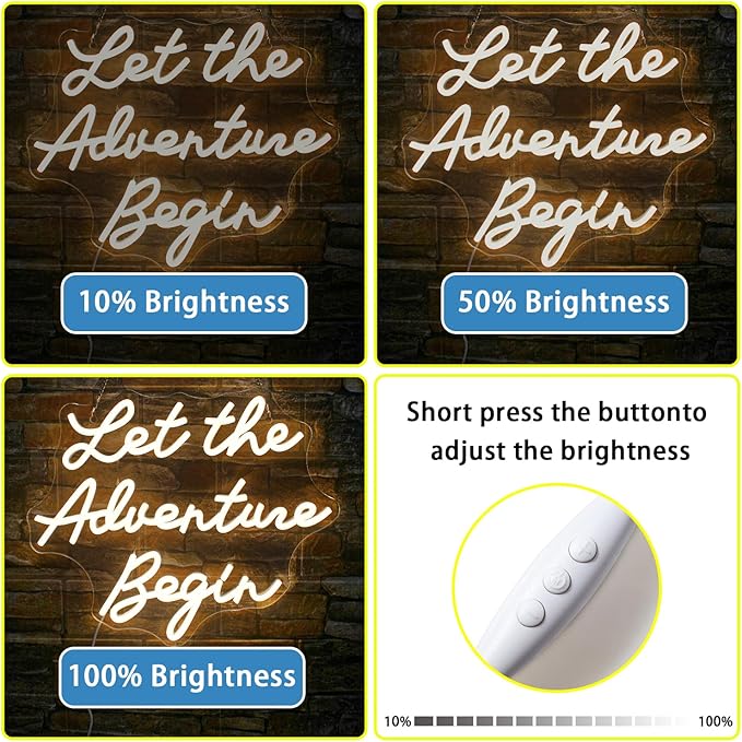 NOSUN Let The Adventure Begin Neon Sign, Warm White Neon Signs for Wall Decor, Dimmable Let's Party Led Sign, Funny Neon Lights for Bedroom Home Club Bar Wedding Engagement Birthday Party Decor
