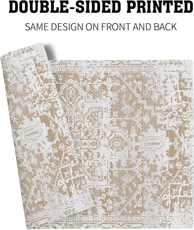 Gray Khaki Boho Placemats Set of 6 Ethnic Bohemian Carpet Place Mats Washable Kitchen Dining Vintage Grey Geography Floral Linen Table Mats Stain Heat-Resistant for Home Party Indoor 12x18 in