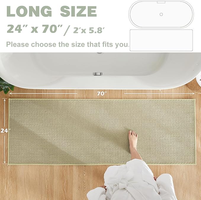 Bathroom Runner Rug, Long Bath Mat Washable Thin Quick Dry Low Pile Bathroom Runner Rugs Non Slip, Sage 24"x70"