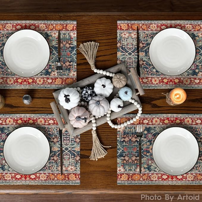 Artoid Mode Boho Bohemia Style Placemats Set of 6, 12x18 Inch Country Rustic Farmhouse Magical Fall Table Mats for Party Kitchen Dining Decoration