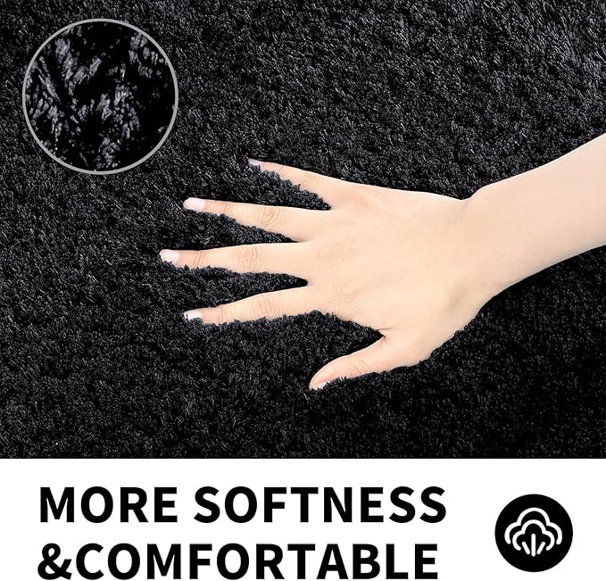 CozeCube Black Bath mats 36" x 24", Non Slip Shaggy Bathroom Rug, Ultra Soft Machine Washable Plush Pile Rugs, Fluffy Microfiber for Bedroom