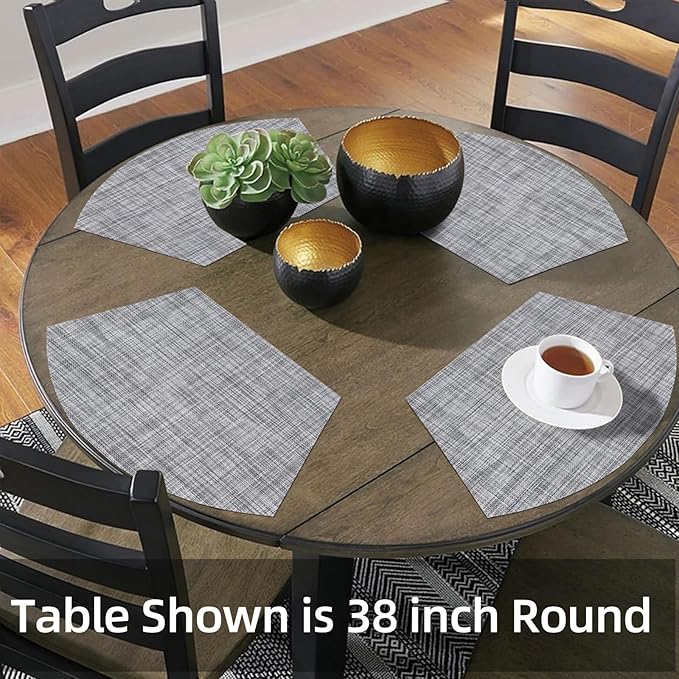 SHACOS Wedge Placemats Set of 4 Small Round Table Placemats Woven Vinyl Place Mats Non Slip Round Table Mats Wipe Clean, Gray White