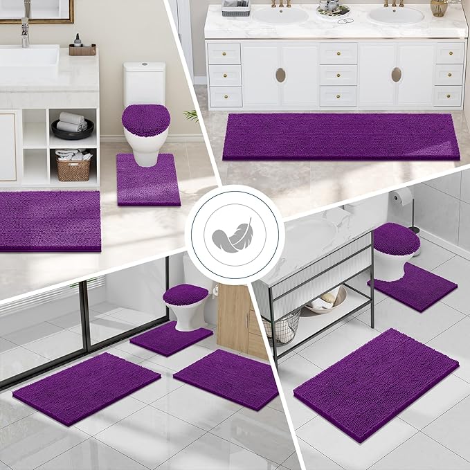 Smiry Luxury Chenille Toilet Rugs U-Shaped 24x20, Soft Absorbent Non-Slip Contour Bathroom Rugs for Toilet, Machine Washable Contoured Bath Mats, Violet