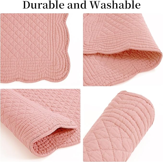 HOMBYS Quilted Placemats Set of 6 Washable-13x18 inches Rectangular Placemats for Kitchen Table-100% Cotton Fabric Rectangular Table Mats, (Blush)