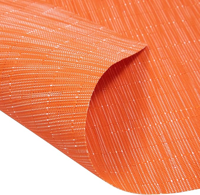 SHACOS Small Round Table Placemats Set of 4 Wedge Placemats Heat Resistant Woven Vinyl Table Mats Wipe Clean (4, Orange)